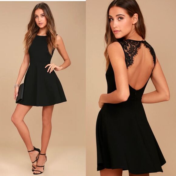 NWT Lulus Need You Close Black Lace Backless Skater Dress Small - Picture 1 of 7